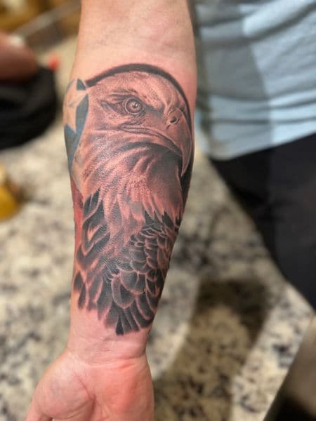 Black & Grey + Realism eagle tattoo on Forearm by jessedavalosofficial on TattMe