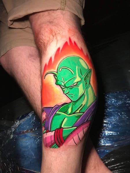 Anime + Color piccolo tattoo on Calf by jessedavalosofficial on TattMe