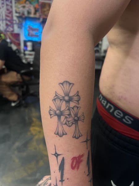 Black & Grey + Gothic crosses tattoo on Forearm by inkryptd on TattMe
