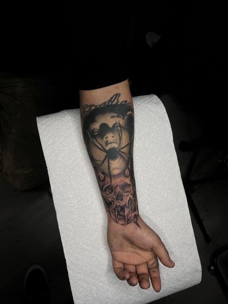 Black & Grey + Realism face tattoo on Forearm by inkryptd on TattMe