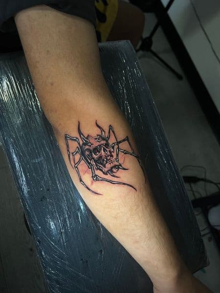 Black & Grey + Horror spider tattoo on Forearm by inkryptd on TattMe
