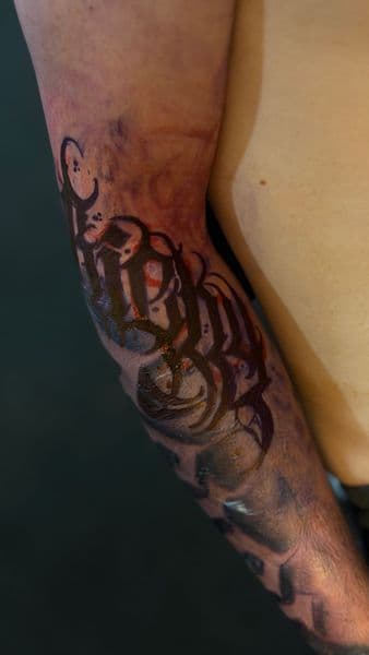 Lettering + Script lettering tattoo on Forearm by inkryptd on TattMe