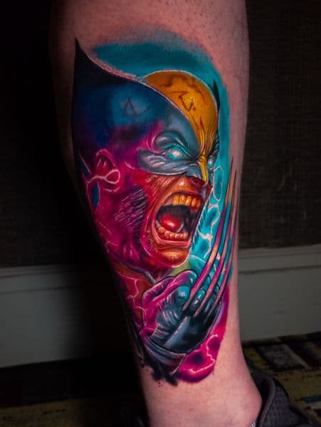 Color + New School wolverine tattoo on Calf by Brandon_Lee on TattMe
