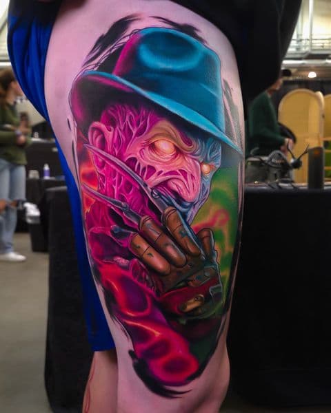 Color + Illustrative Realism freddy krueger tattoo on Thigh by Brandon_Lee on TattMe