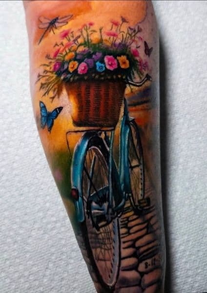 Color + Illustrative bicycle tattoo on Forearm by Brandon_Lee on TattMe