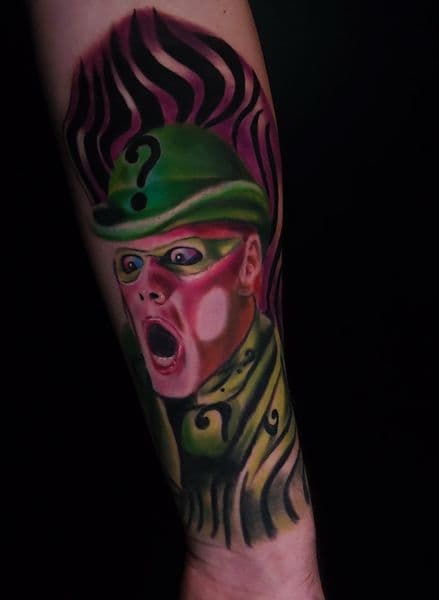 Color + Realism riddler tattoo on Forearm by Brandon_Lee on TattMe