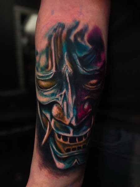 Japanese + Color hannya mask tattoo on Forearm by Brandon_Lee on TattMe