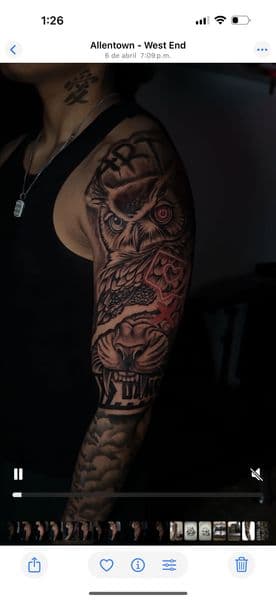 Black & Grey + Realism owl tattoo on Half Sleeve by Mgtatt02 on TattMe