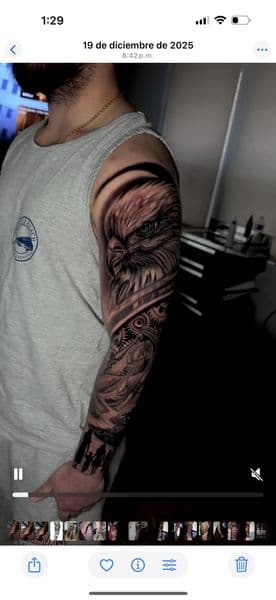 Realism + Black & Grey eagle tattoo on Full Sleeve by Mgtatt02 on TattMe