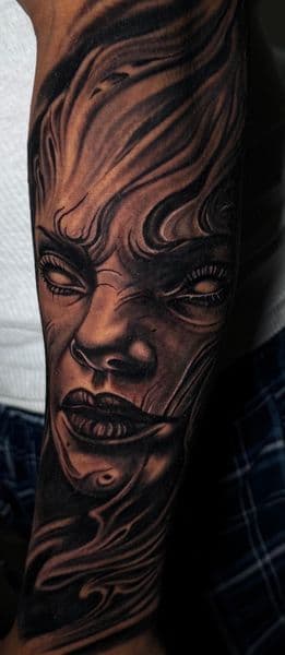 Black & Grey + Realism woman tattoo on Forearm by Mgtatt02 on TattMe
