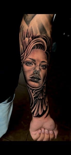 Black & Grey + Realism woman tattoo on Forearm by Mgtatt02 on TattMe