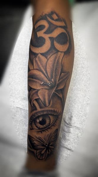 Black & Grey + Illustrative om symbol tattoo on Forearm by without.a.trece on TattMe