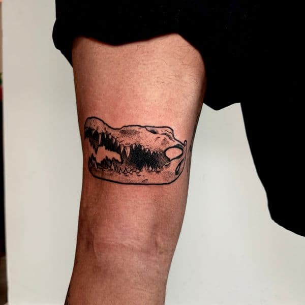 Black & Grey + Illustrative alligator tattoo on Upper Arm by RonGar on TattMe