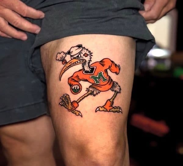 Cartoon + New School mascot tattoo on Thigh by RonGar on TattMe