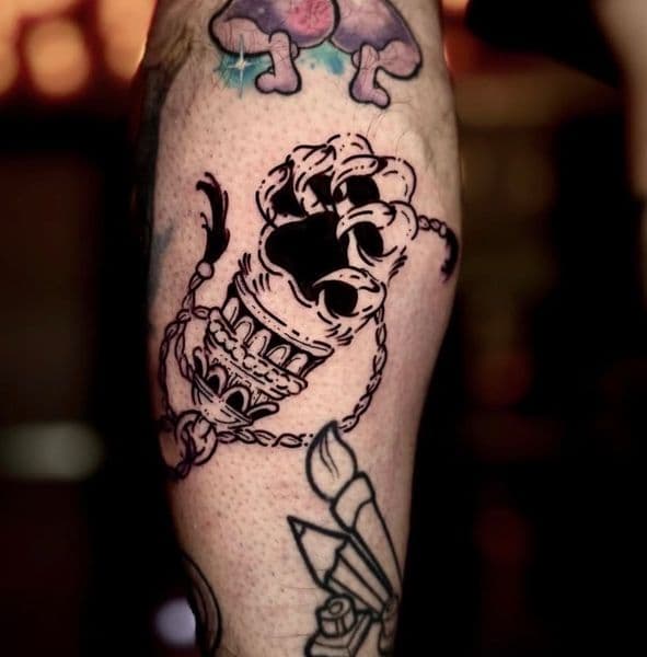 Traditional + Black-work censer tattoo on Calf by RonGar on TattMe