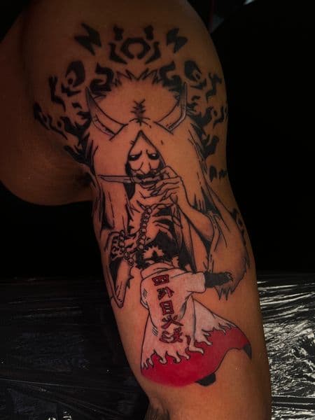 Anime + Black-work shinigami tattoo on Upper Arm by jules.inkz on TattMe