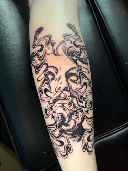 Black-work + Illustrative face tattoo on Forearm by jules.inkz on TattMe