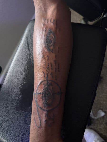 Black-work + Lettering eye tattoo on Forearm by 719sFineLinez on TattMe