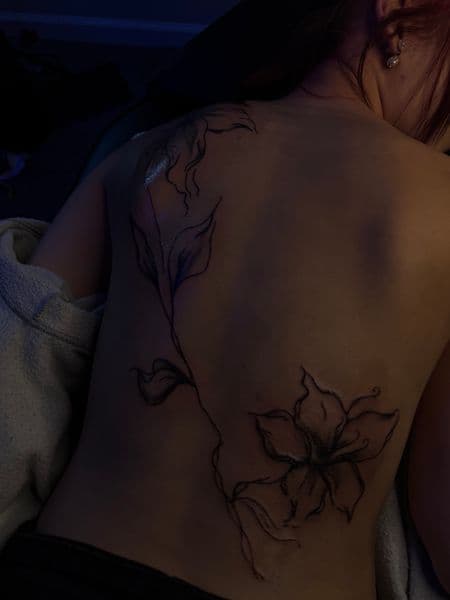 Fine Line + Black-work flower tattoo on Upper Back by 719sFineLinez on TattMe