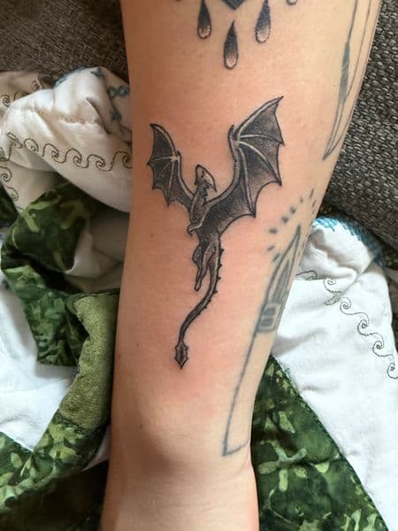 Black & Grey + Fine Line dragon tattoo on Forearm by CJSCHULTZ on TattMe