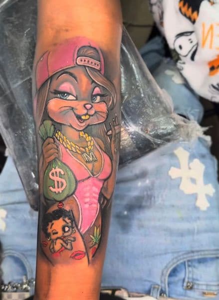 Cartoon + Color rabbit tattoo on Forearm by rich_inkq on TattMe