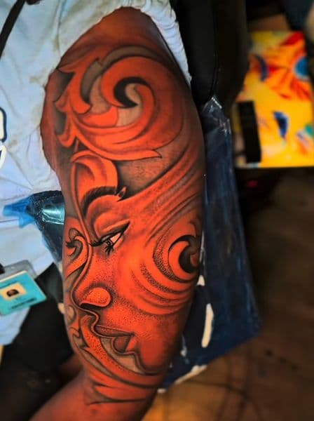 Neo-Traditional + Color face tattoo on Upper Arm by rich_inkq on TattMe