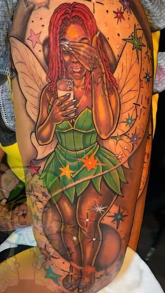 Color + Illustrative fairy tattoo on Upper Arm by rich_inkq on TattMe