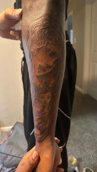 Black & Grey + Illustrative madonna tattoo on Forearm by gunna_tartoos_ on TattMe