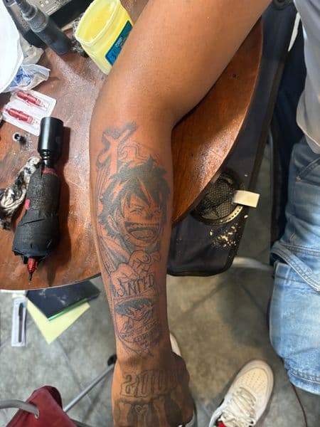 Black-work + Line-work luffy tattoo on Forearm by gunna_tartoos_ on TattMe