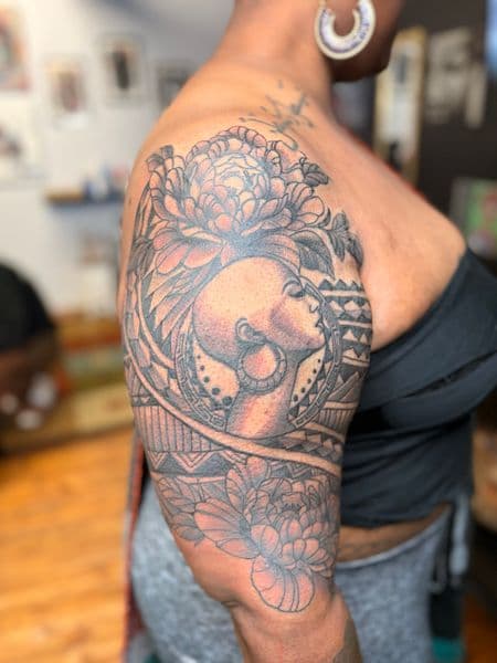 Black & Grey + Illustrative woman tattoo on Half Sleeve by Tony_Hustle_215 on TattMe