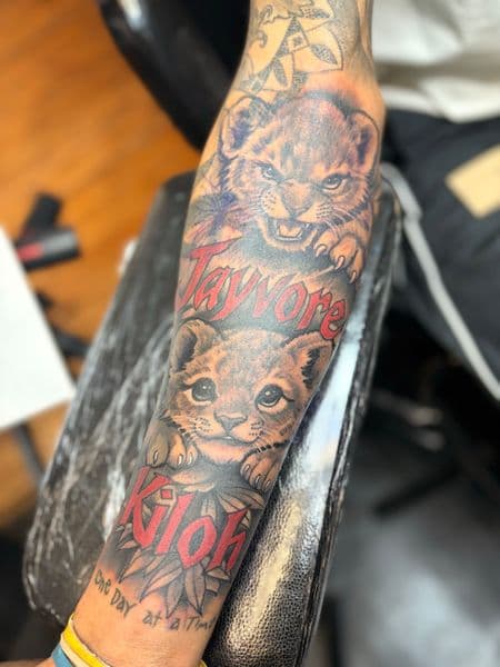 Realism + Color lion cubs tattoo on Forearm by Tony_Hustle_215 on TattMe