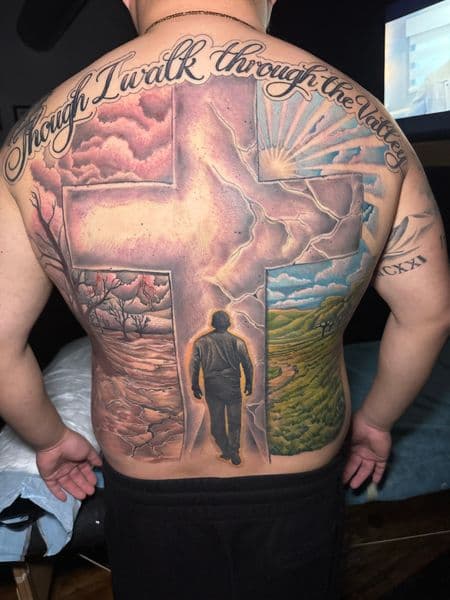 Realism + Illustrative cross tattoo by Tony_Hustle_215 on TattMe
