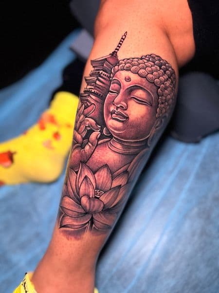 Black & Grey + Illustrative buddha tattoo on Forearm by Tony_Hustle_215 on TattMe