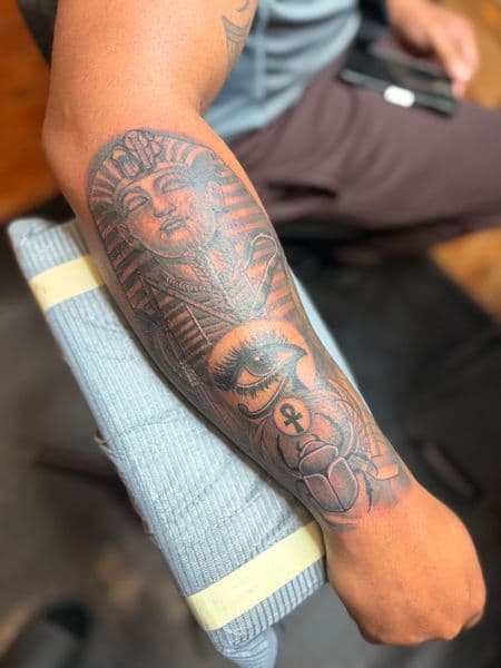 Black & Grey + Realism pharaoh tattoo on Forearm by Tony_Hustle_215 on TattMe