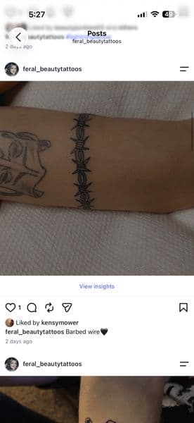 Line-work + Black-work barbed wire tattoo on Forearm by feral_beauty on TattMe