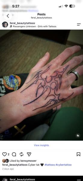 Tribal + Line-work abstract tattoo on Hand by feral_beauty on TattMe
