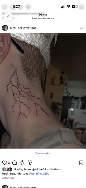 Fine Line + Line-work lightning tattoo on Neck (Side) by feral_beauty on TattMe
