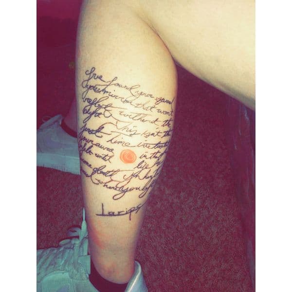 Lettering + Script script tattoo on Calf by CodyWithTatForge on TattMe