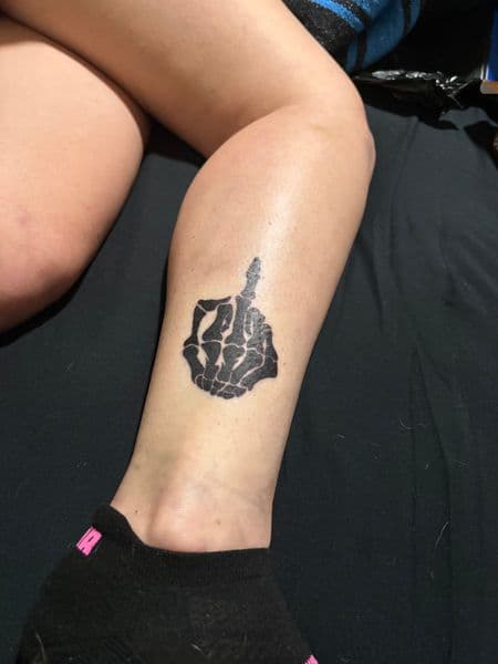 Black-work + Illustrative skeleton tattoo on Calf by CodyWithTatForge on TattMe