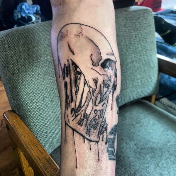 Black & Grey + Illustrative skull tattoo on Forearm by CodyWithTatForge on TattMe