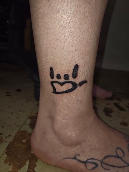 Black-work + Minimalist hand gesture tattoo on Ankle by Avery_ink on TattMe