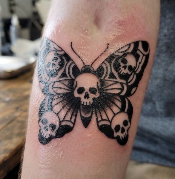 Black-work + Traditional butterfly tattoo on Forearm by Avery_ink on TattMe