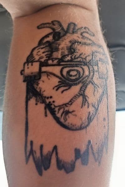 Black-work + Illustrative heart tattoo on Upper Arm by Avery_ink on TattMe