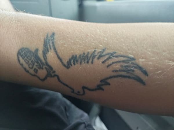 Line-work + Cartoon bird tattoo on Forearm by Avery_ink on TattMe