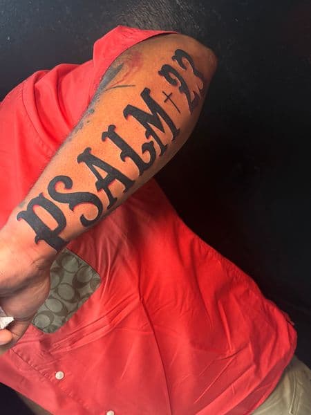 Lettering + Script psalm tattoo on Forearm by TattooHut on TattMe