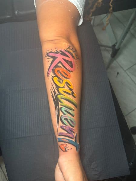 Lettering + Color lettering tattoo on Forearm by TattooHut on TattMe