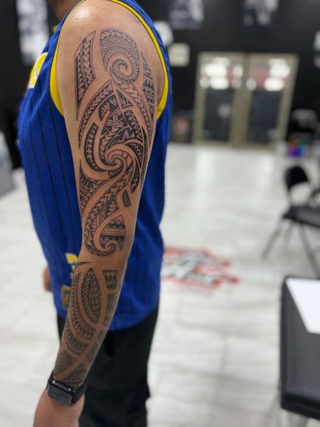 Polynesian + Tribal polynesian patterns tattoo on Full Sleeve by TattooHut on TattMe