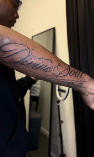 Lettering + Script lettering tattoo on Forearm by inkedonmarz on TattMe