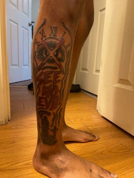 Black & Grey + Color eye tattoo on Shin by ink_by_Nek on TattMe