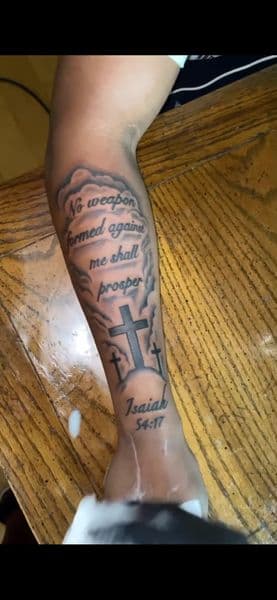 Black & Grey + Lettering crosses tattoo on Forearm by TyDidThatInkkk on TattMe